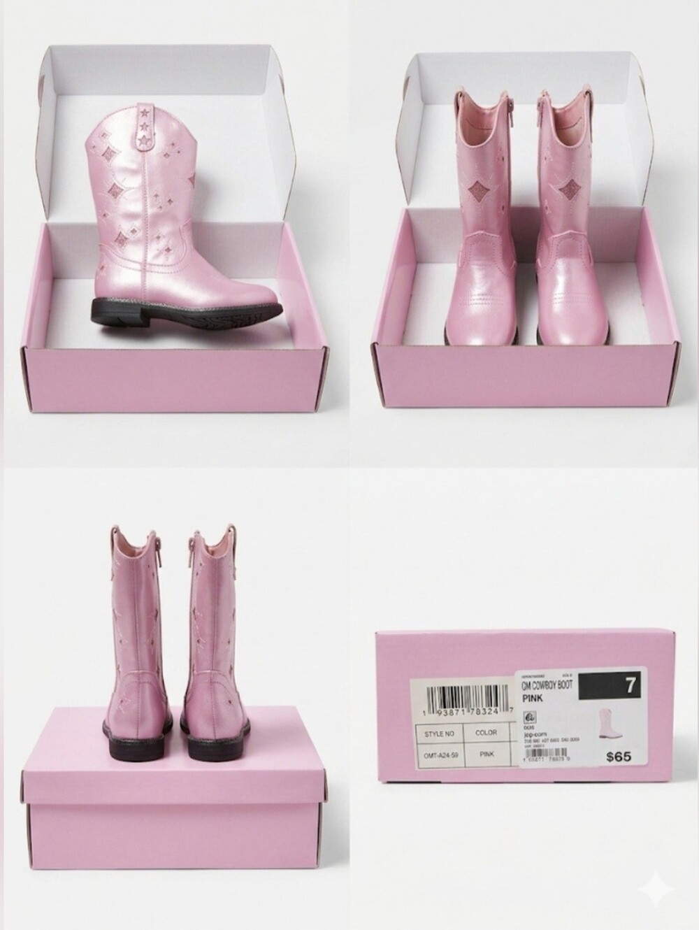 Olivia Miller Girls Pink Cowboy Boots With Silver Trim And Sequence